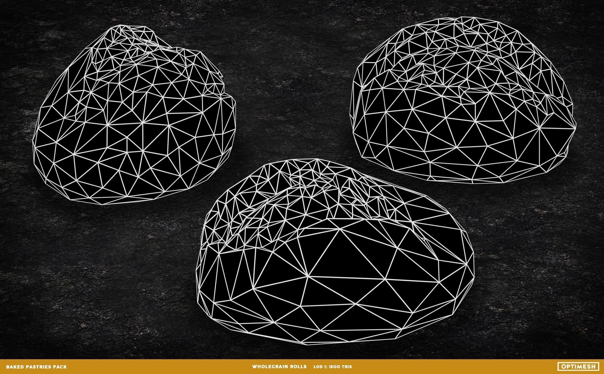 Baked Pastries Bread Buns Rolls 3D PBR Pack Low-poly 3D model_31