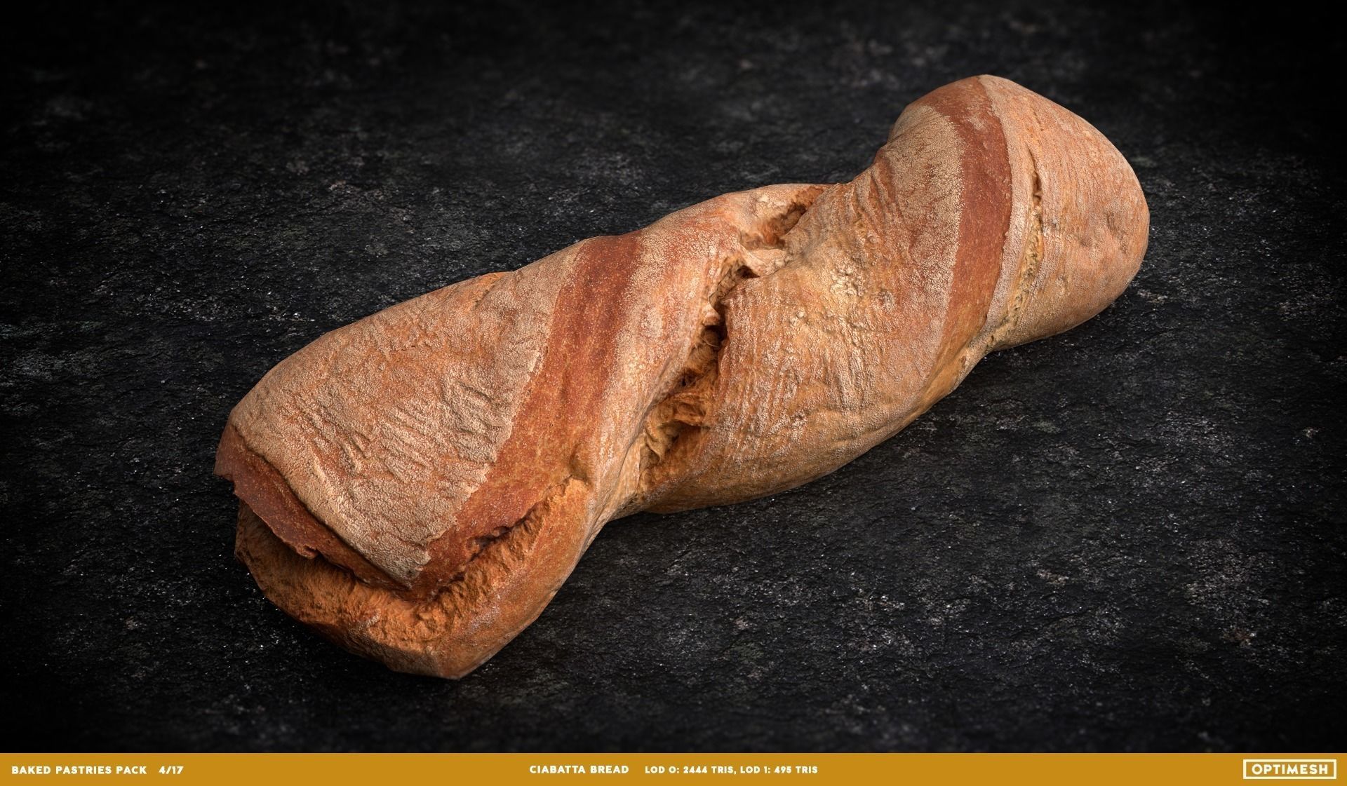 Baked Pastries Bread Buns Rolls 3D PBR Pack Low-poly 3D model_4