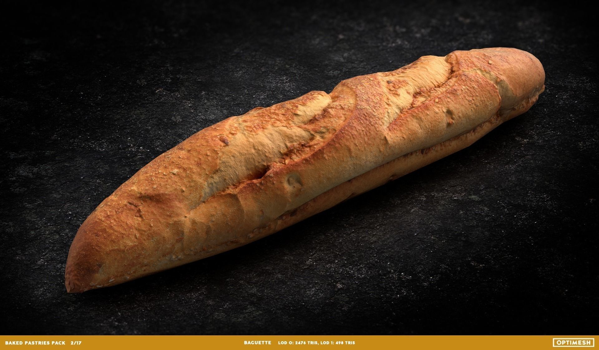 Baked Pastries Bread Buns Rolls 3D PBR Pack Low-poly 3D model_2