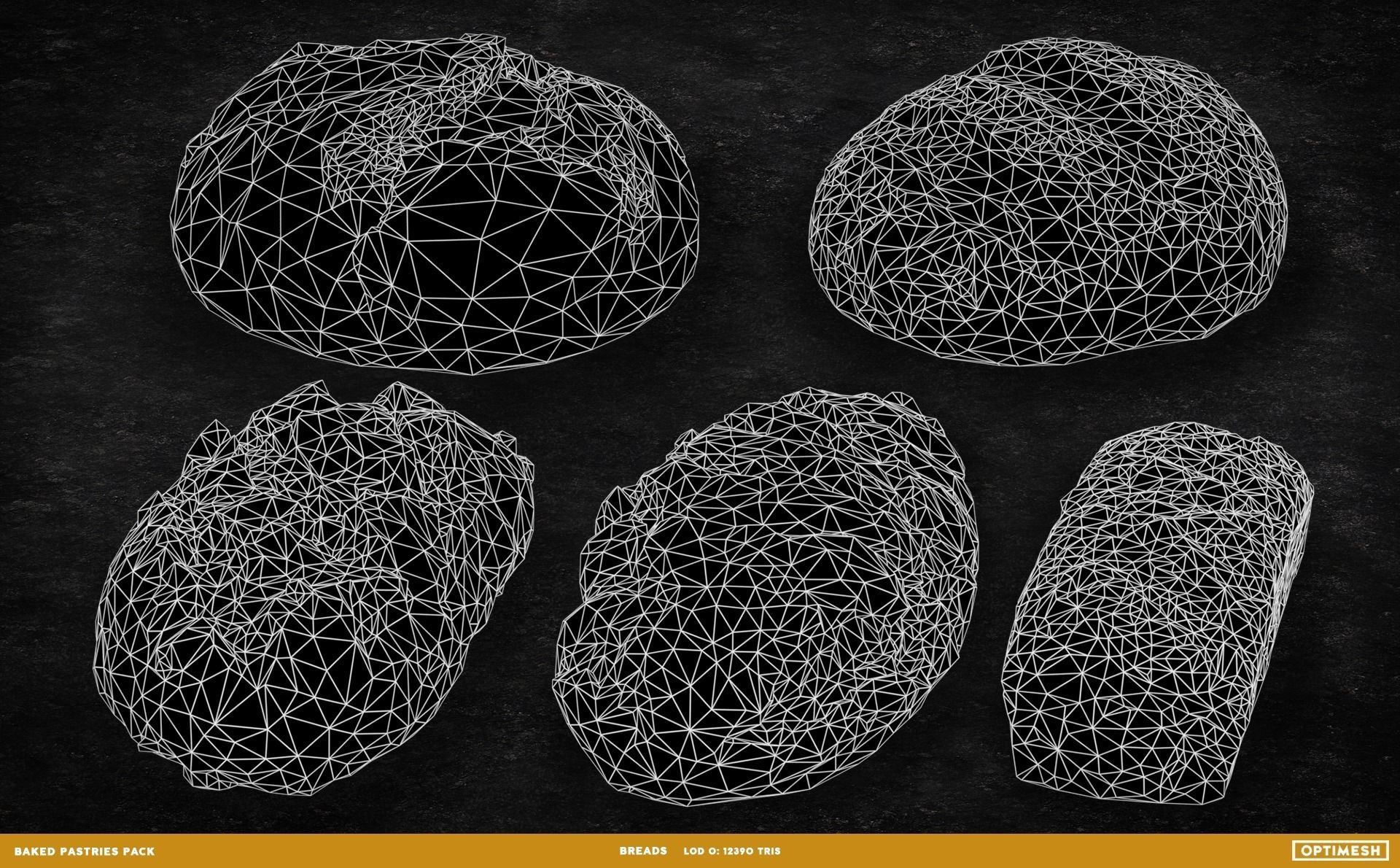 Baked Pastries Bread Buns Rolls 3D PBR Pack Low-poly 3D model_20