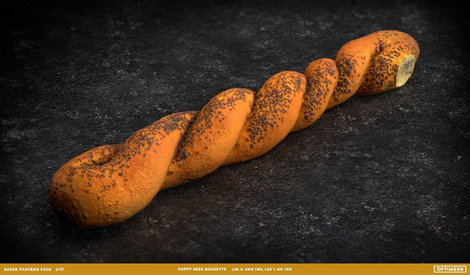 Baked Pastries Bread Buns Rolls 3D PBR Pack Low-poly 3D model 4