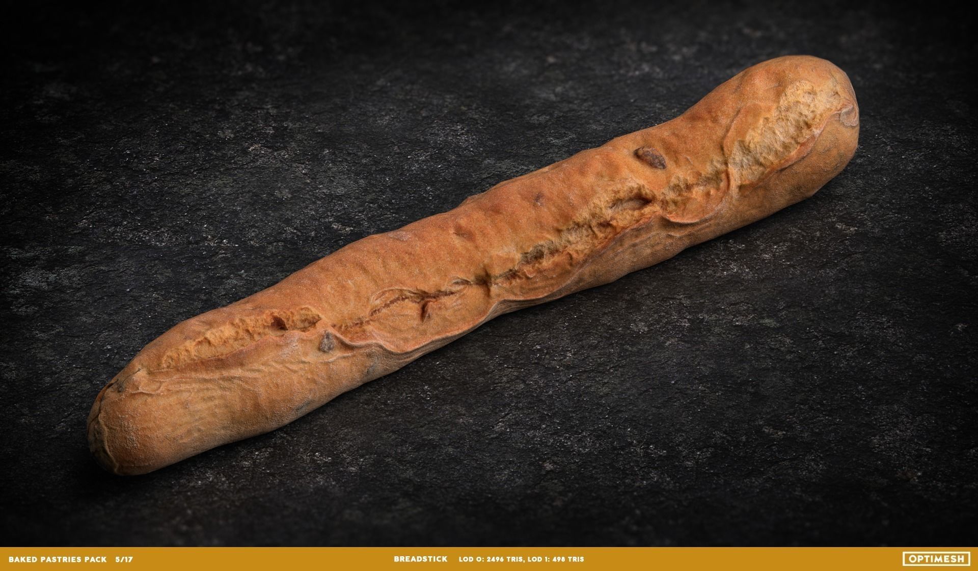 Baked Pastries Bread Buns Rolls 3D PBR Pack Low-poly 3D model_5