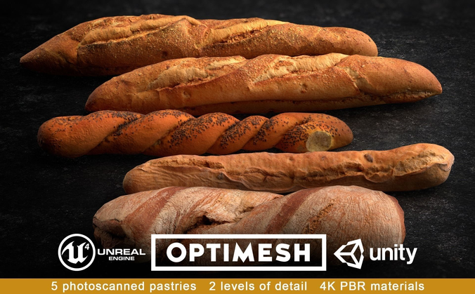 Baguette 3D PBR Pack Low-poly 3D model
