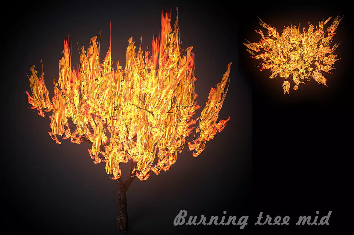Burning tree mid Low-poly 3D model