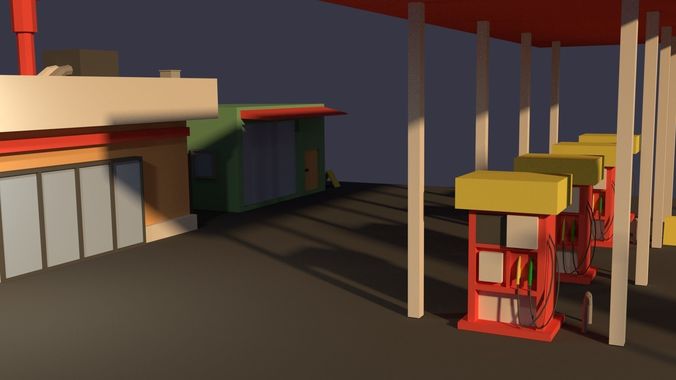 Low Poly Gas Station Low-poly 3D model