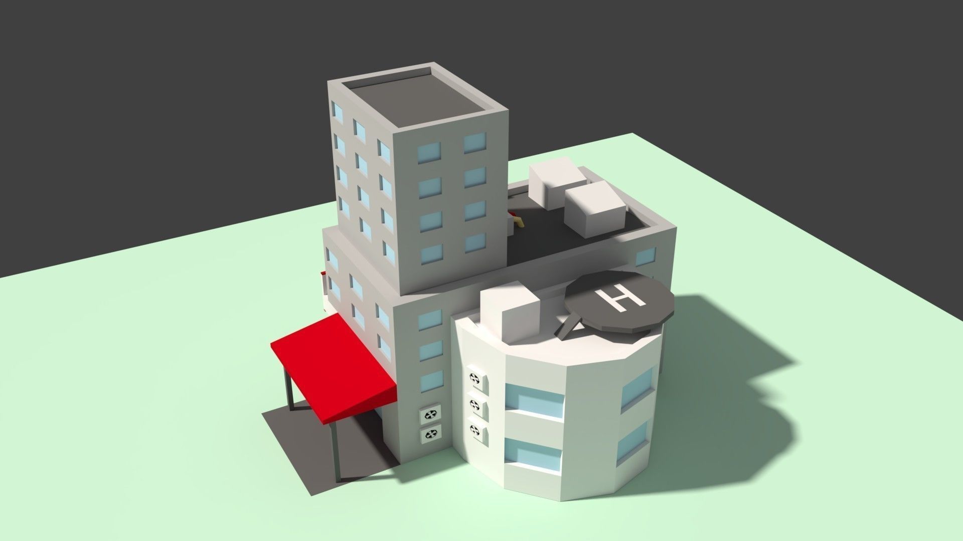 Low Poly Hospital building with cross on top Low-poly 3D model_5