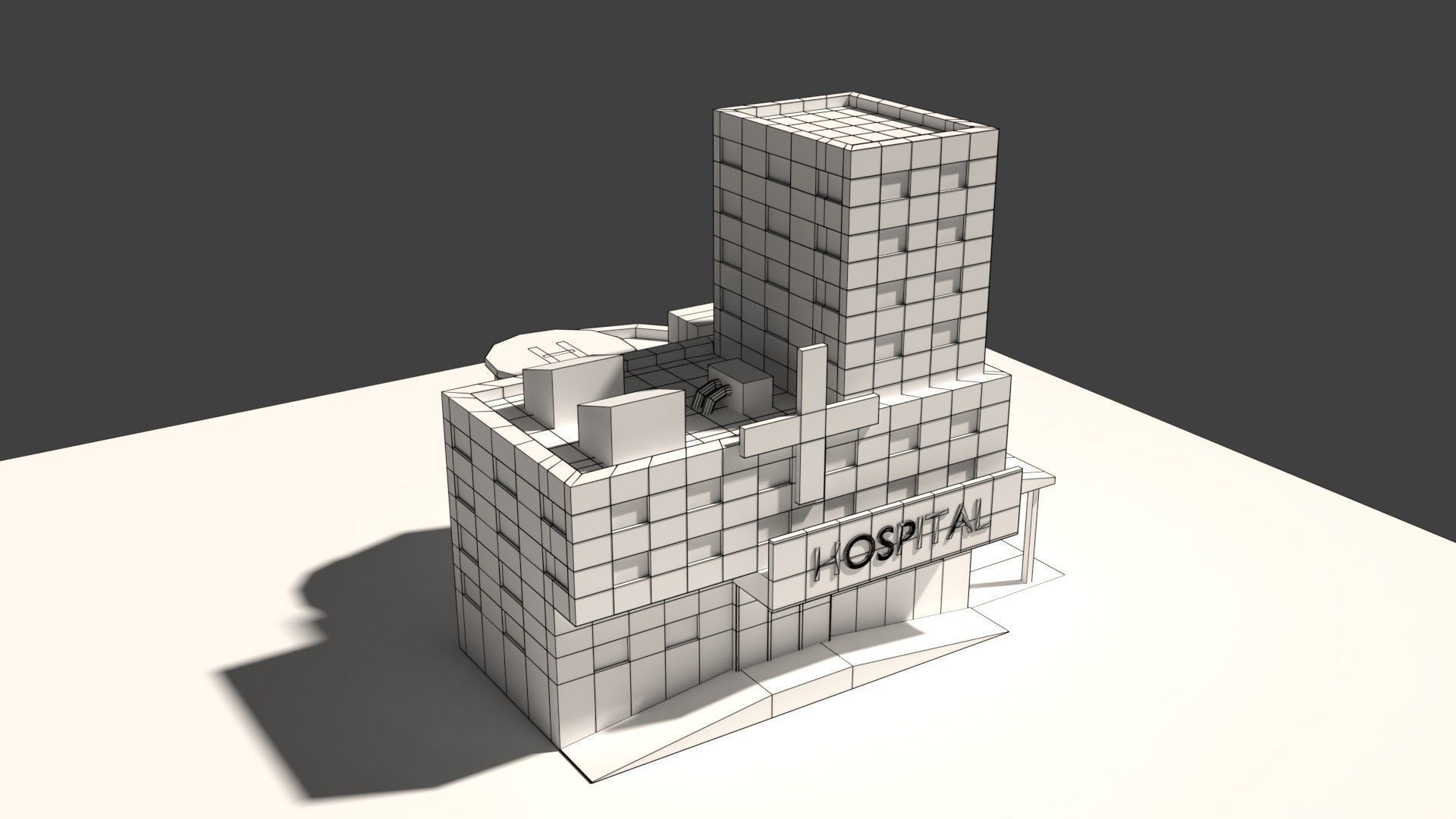 Low Poly Hospital building with cross on top Low-poly 3D model_6
