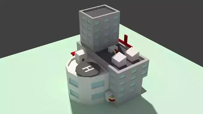 Low Poly Hospital building with cross on top