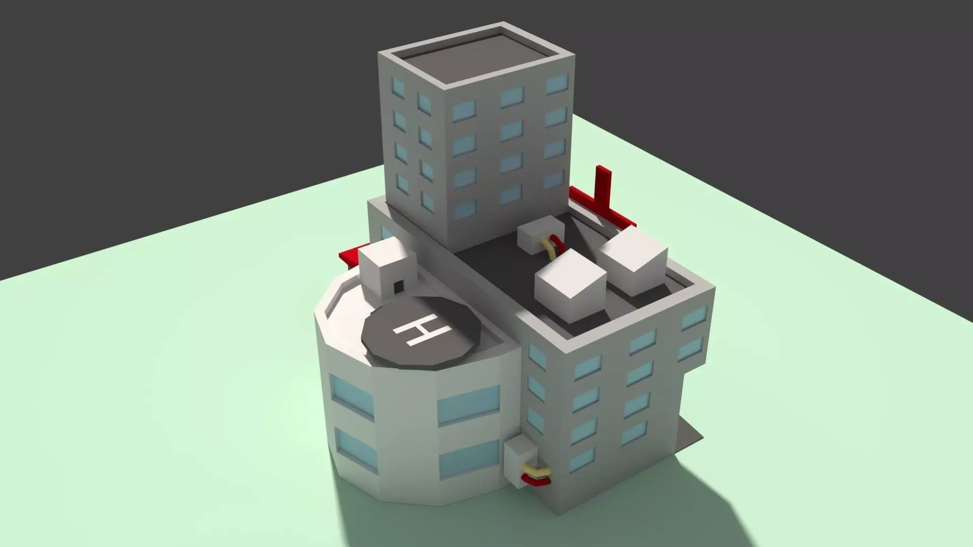 Low Poly Hospital building with cross on top Low-poly 3D model_0