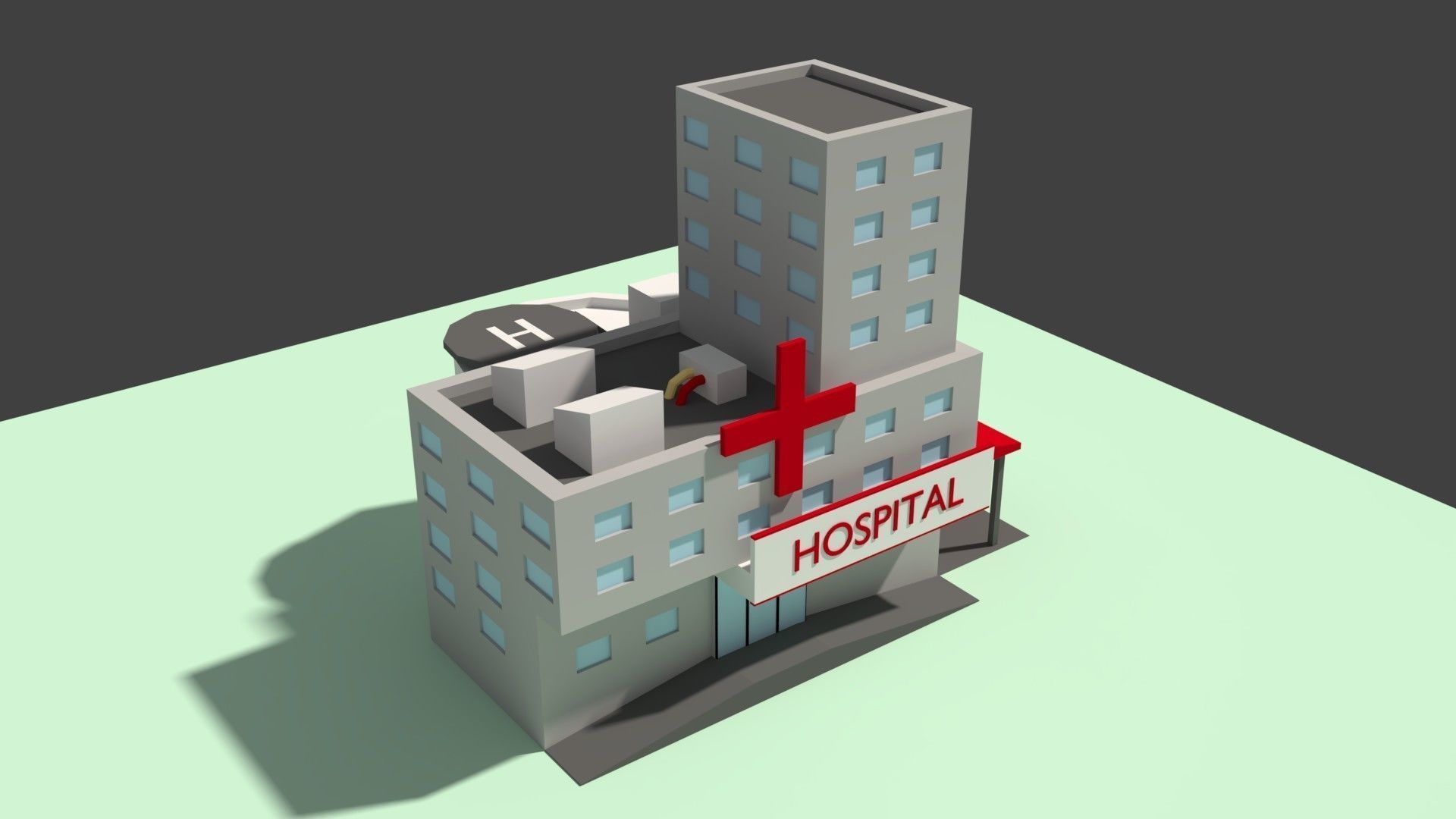 Low Poly Hospital building with cross on top Low-poly 3D model_1