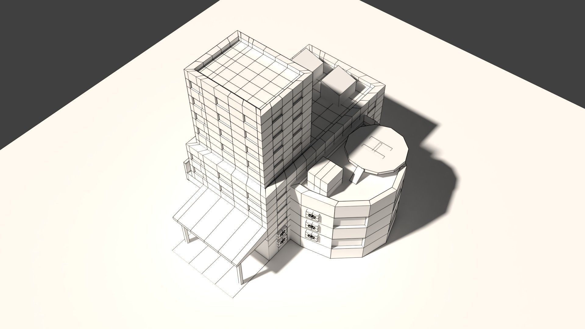 Low Poly Hospital building with cross on top Low-poly 3D model_9