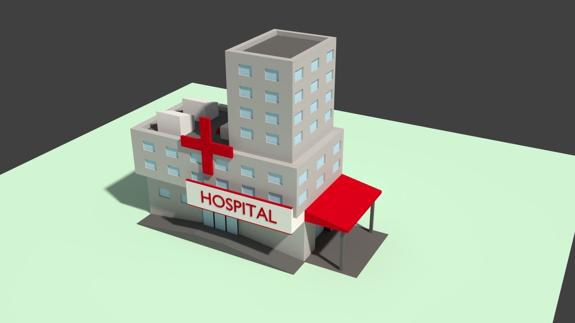 Low Poly Hospital building with cross on top Low-poly 3D model_2