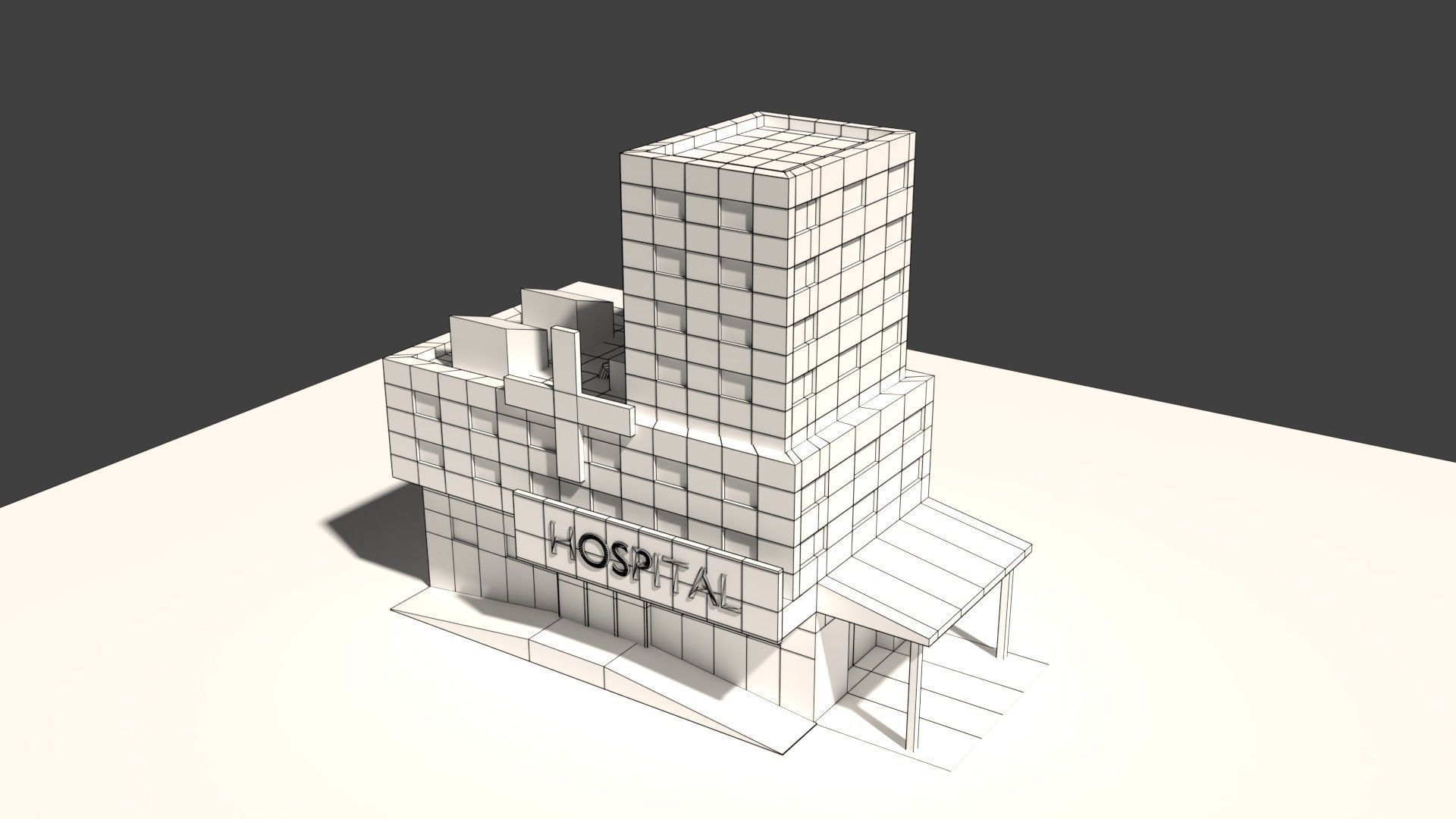 Low Poly Hospital building with cross on top Low-poly 3D model_8
