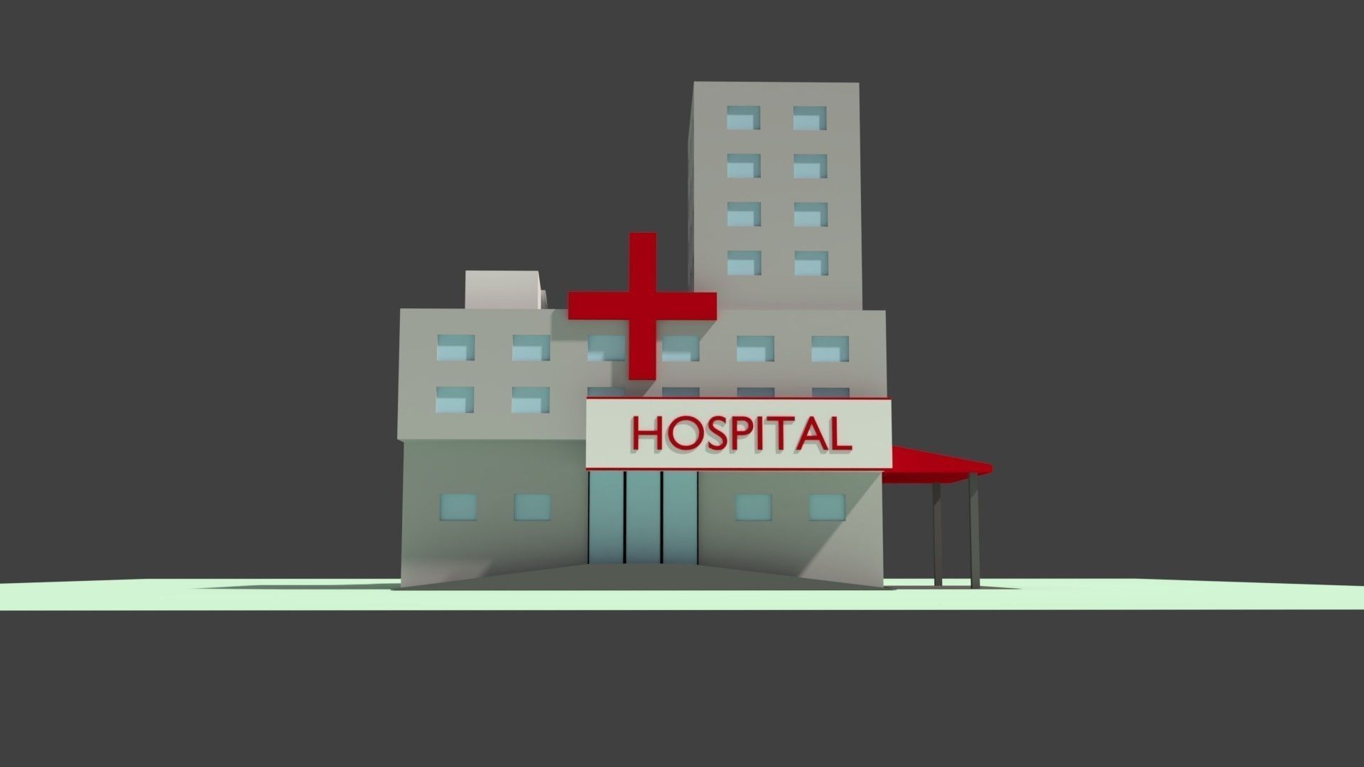Low Poly Hospital building with cross on top Low-poly 3D model_4