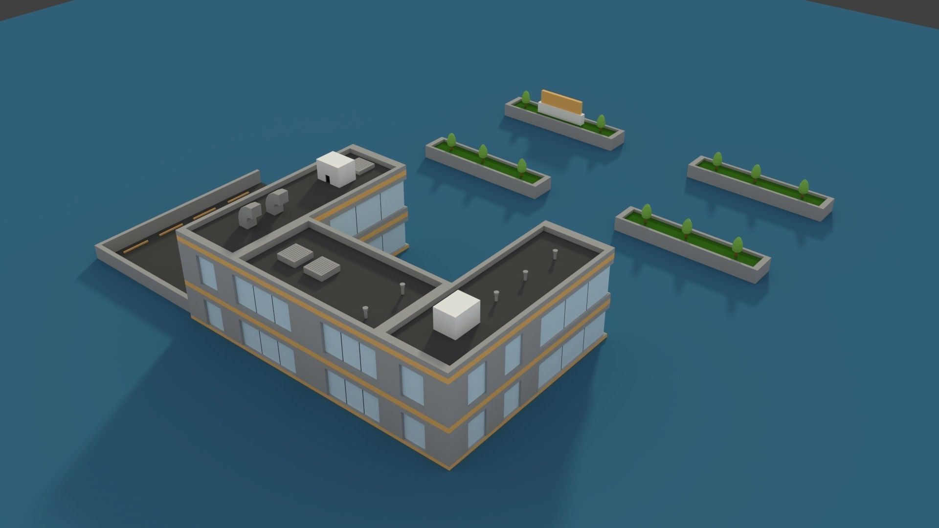 Low Poly Hosptial 2 hospital building with plants and trees Low-poly 3D model_5