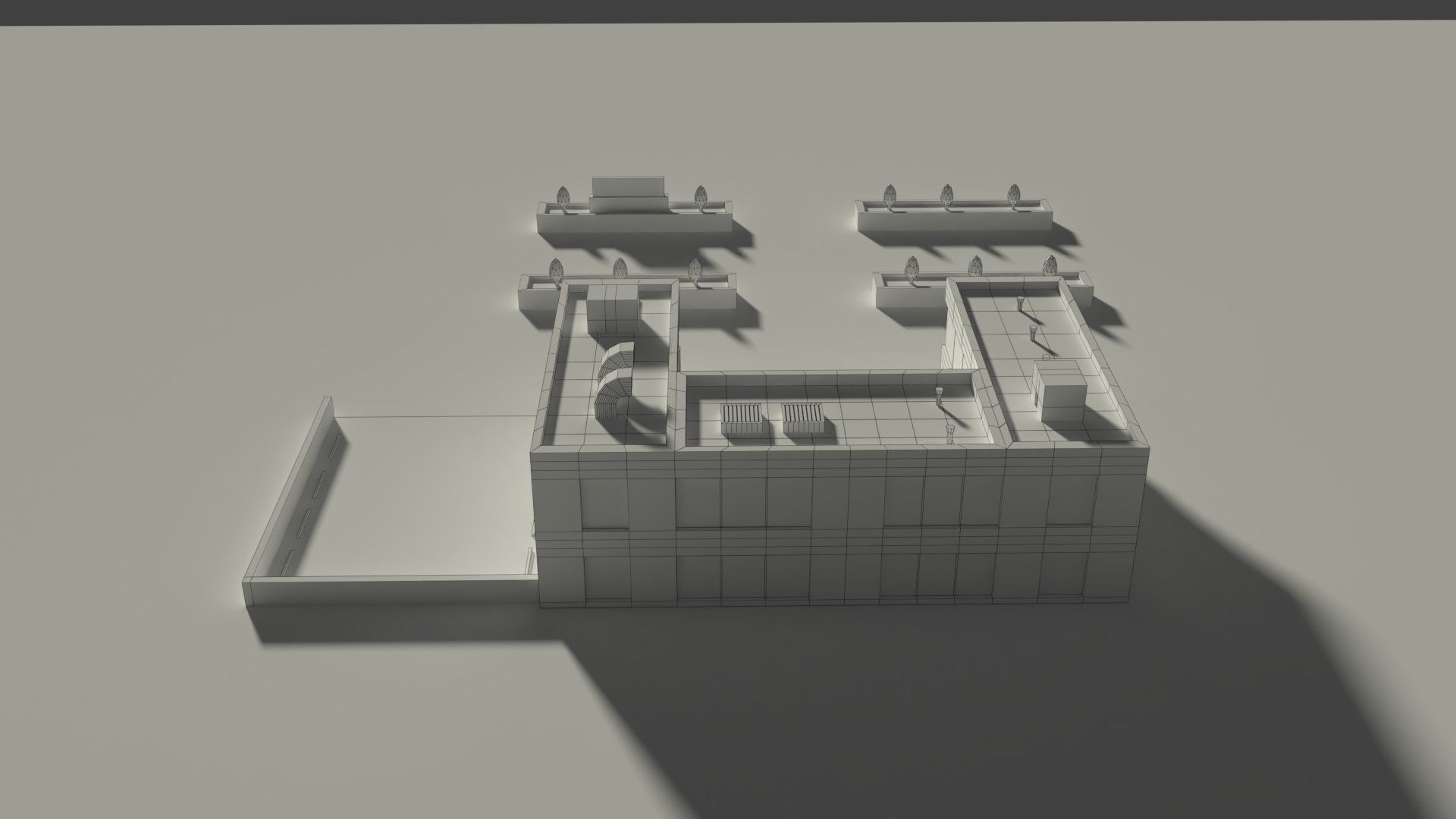 Low Poly Hosptial 2 hospital building with plants and trees Low-poly 3D model_6