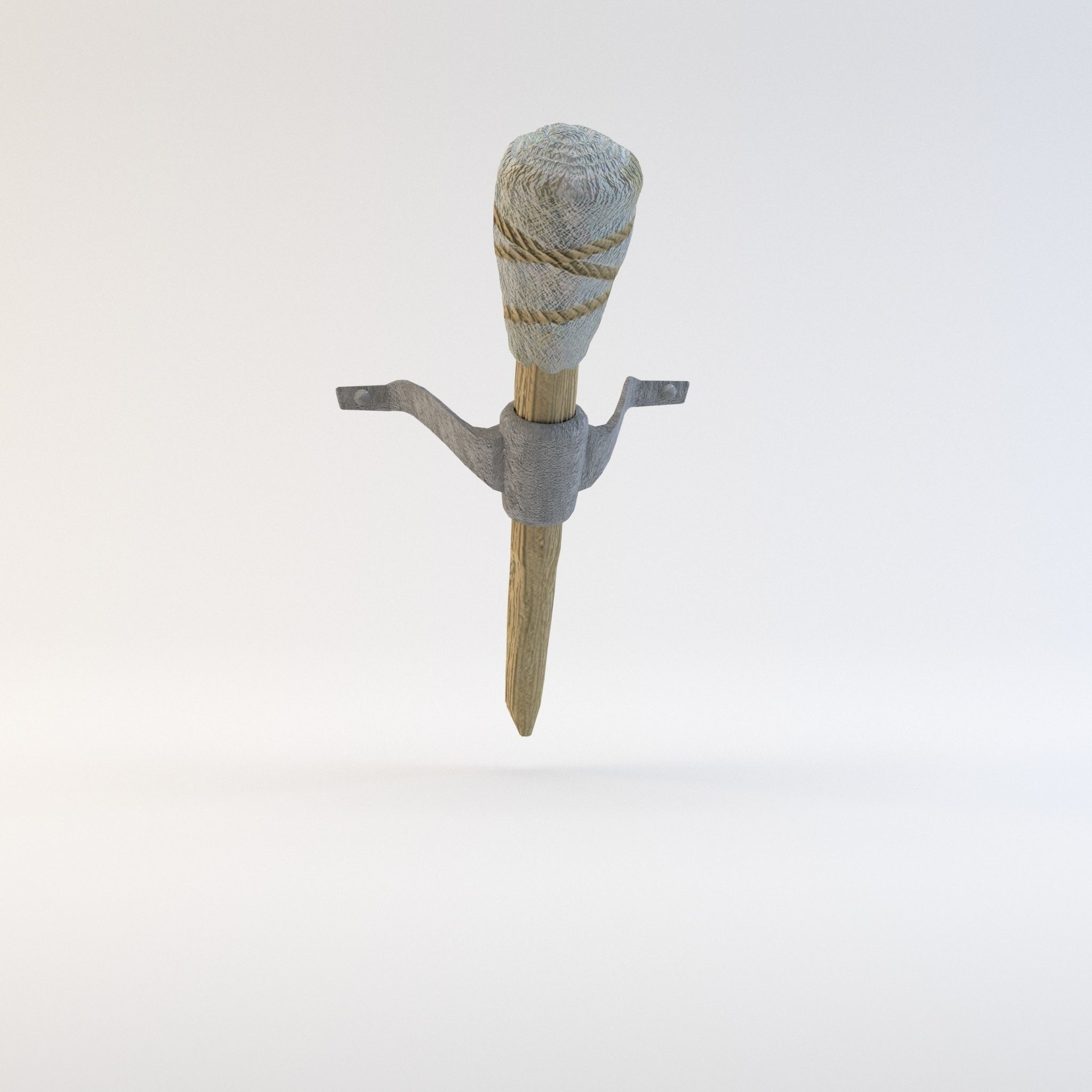 Simple Medieval Torch with Holder Low-poly 3D model_0