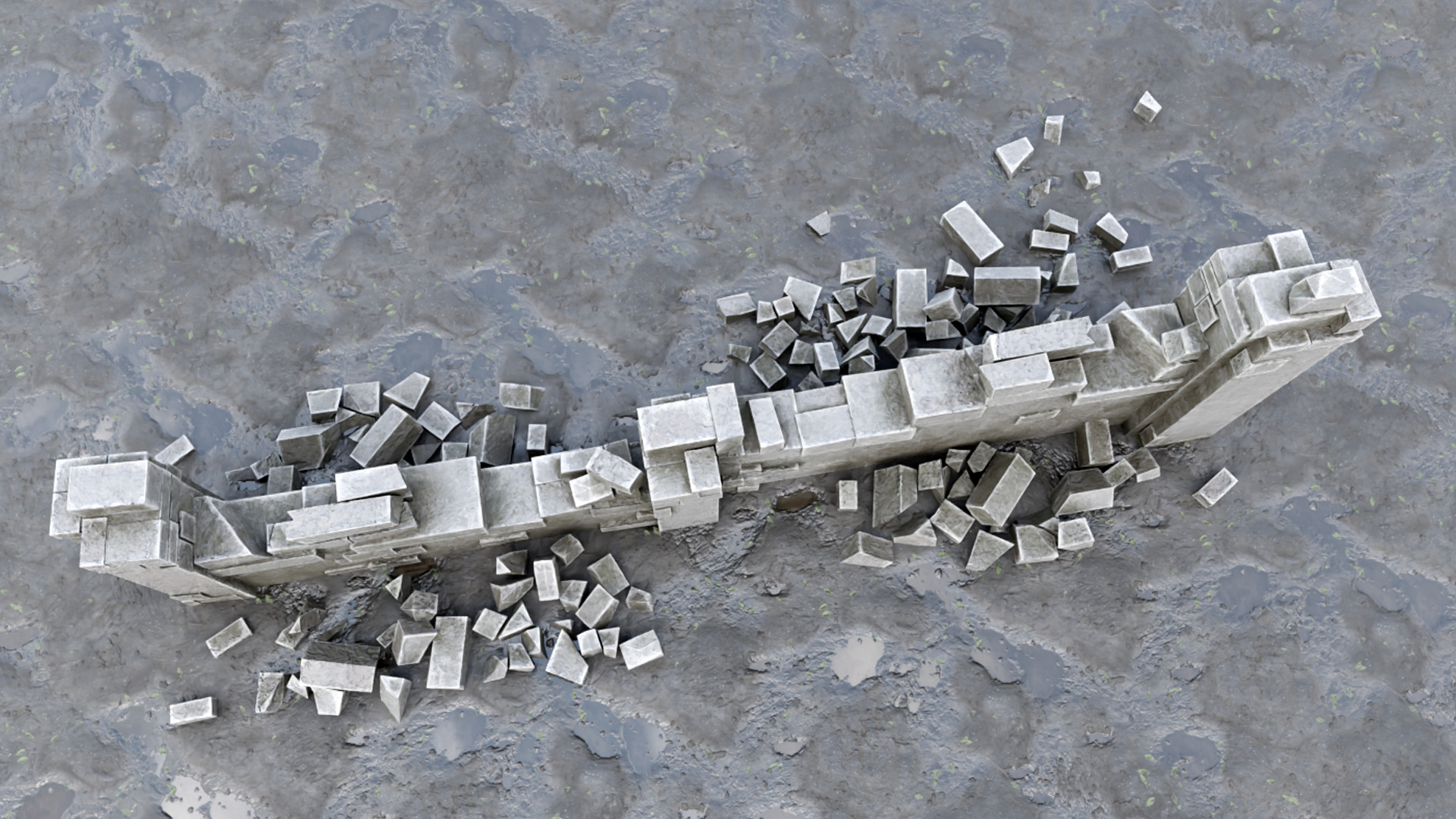 Ruined Wall Low-poly 3D model_2