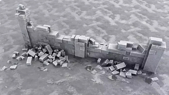 Ruined Wall Low-poly 3D model