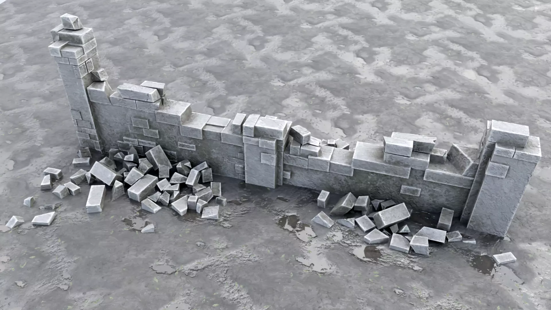 Ruined Wall Low-poly 3D model_0