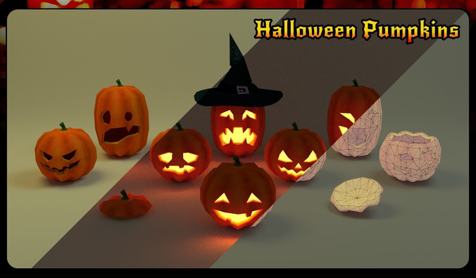 Halloween pumpkins pack Low-poly 3D model