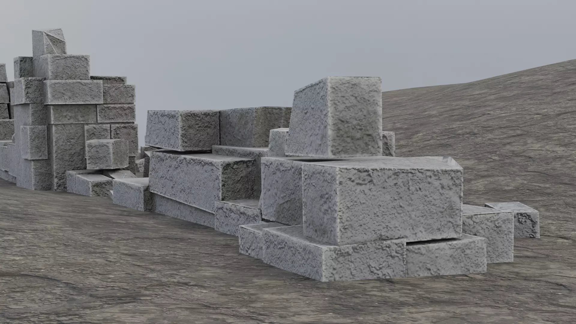 Ruined Brick Wall Low-poly 3D model_2