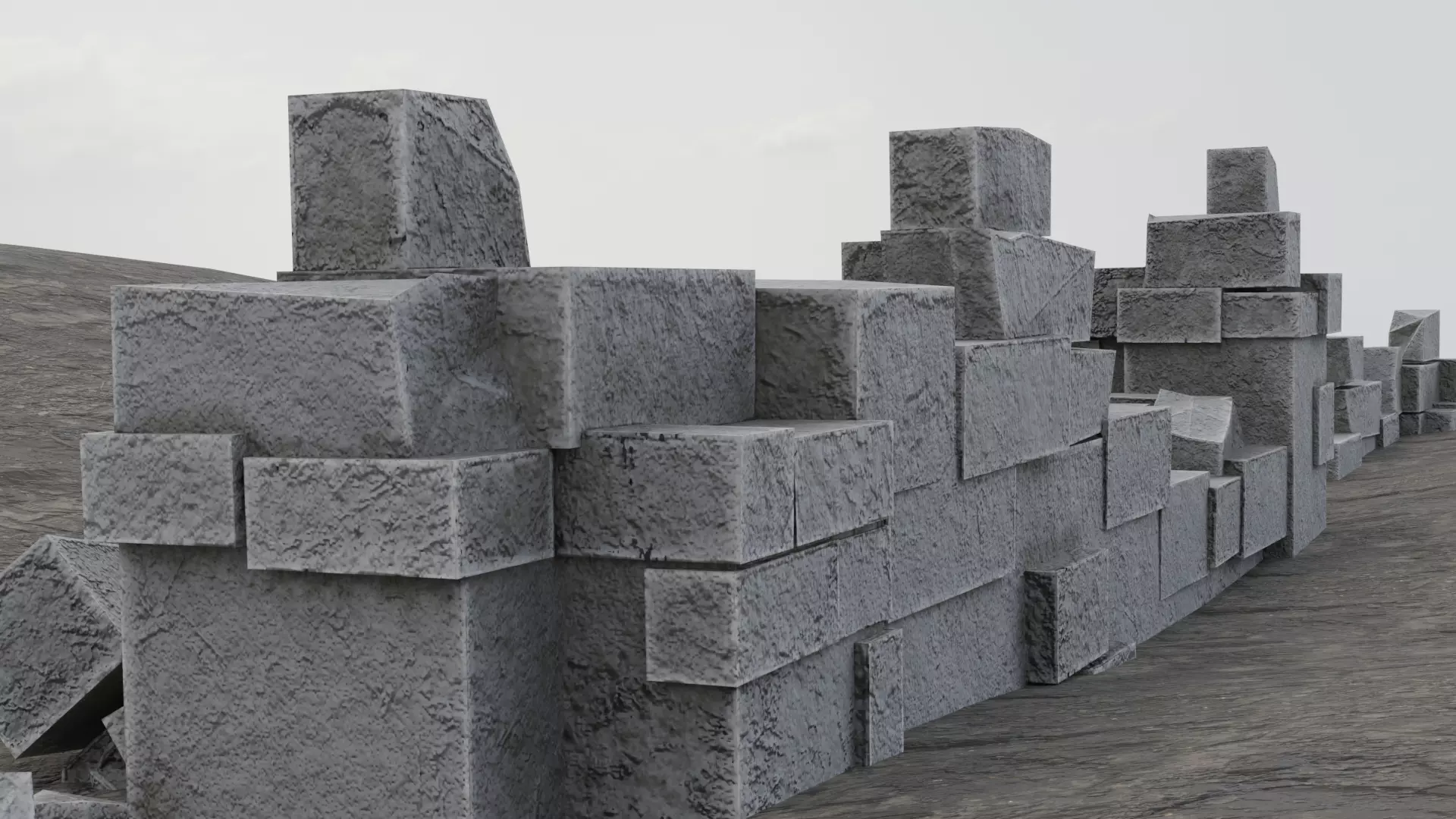 Ruined Brick Wall Low-poly 3D model_3