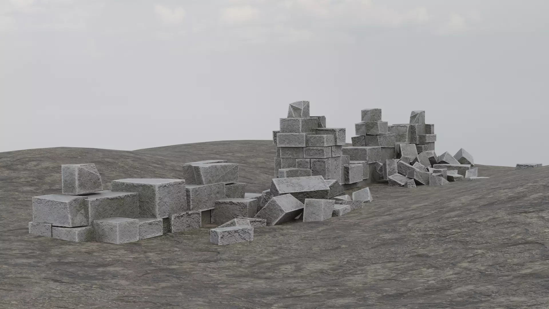 Ruined Brick Wall Low-poly 3D model_1