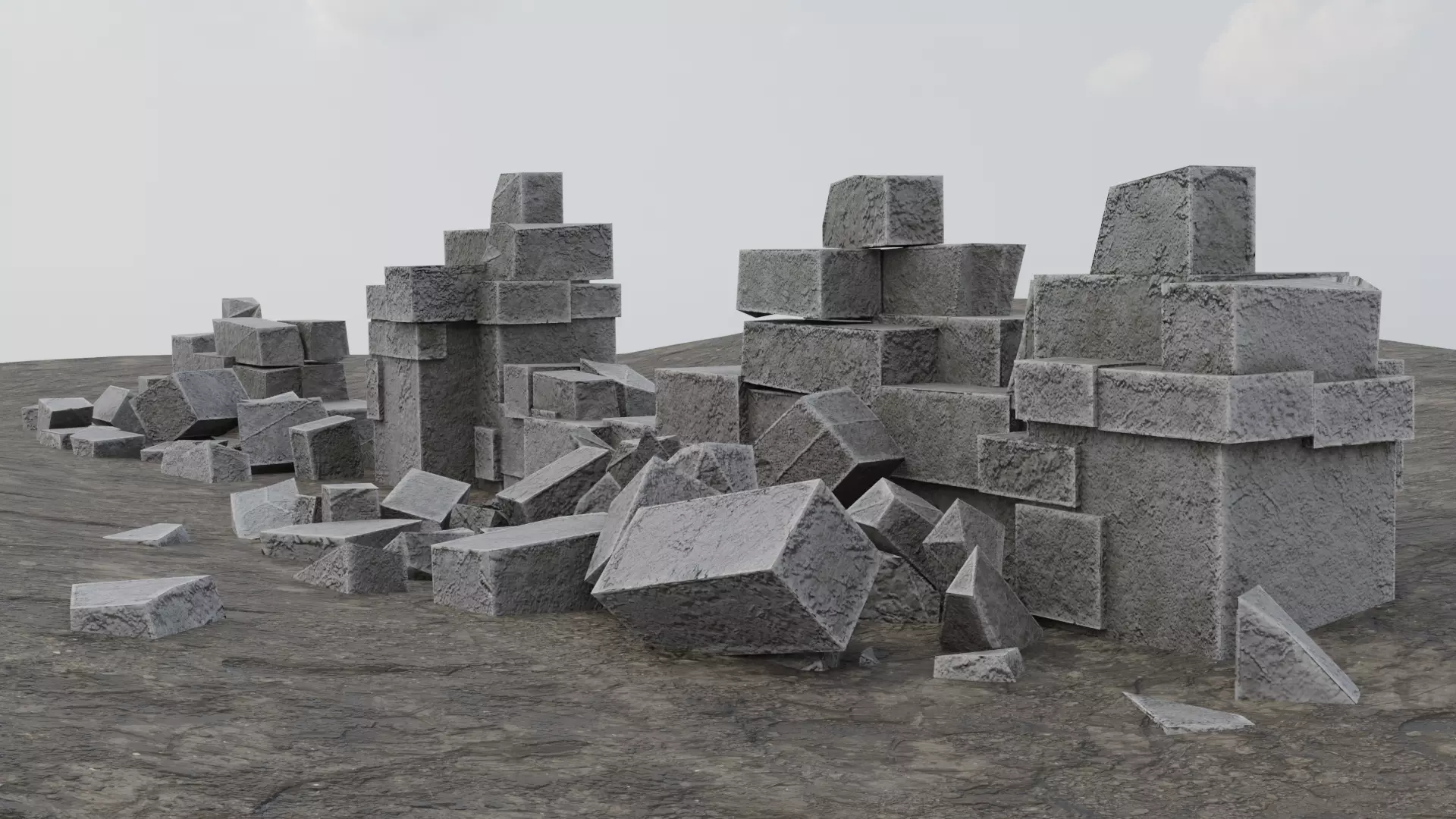 Ruined Brick Wall Low-poly 3D model_0