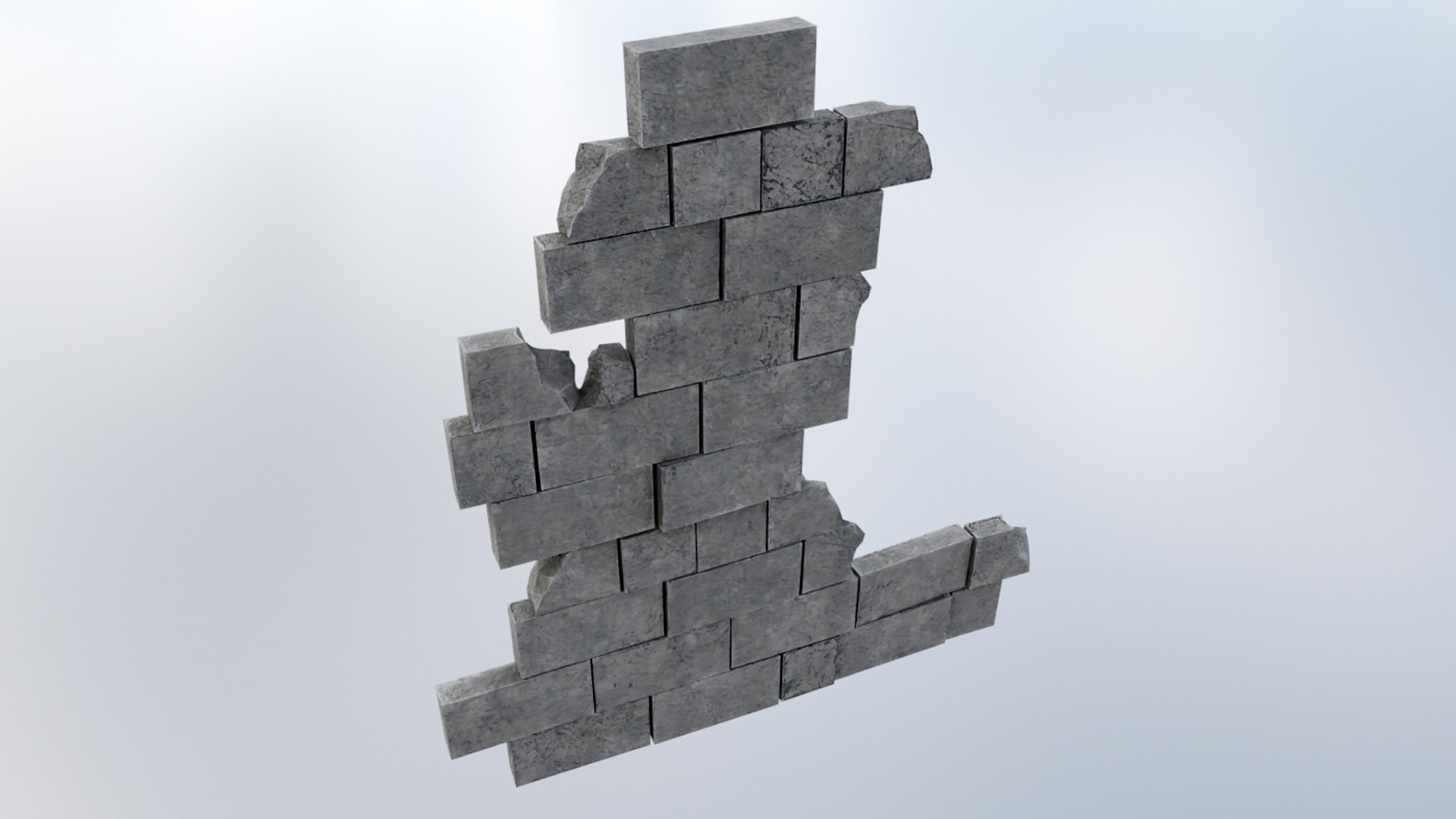 Ruined Wall Low-poly 3D model_1