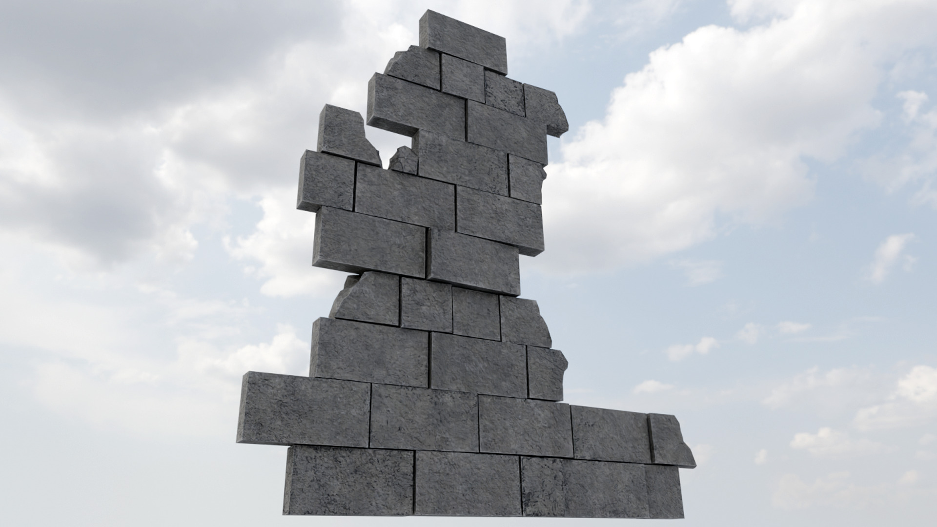 Ruined Wall Low-poly 3D model_2