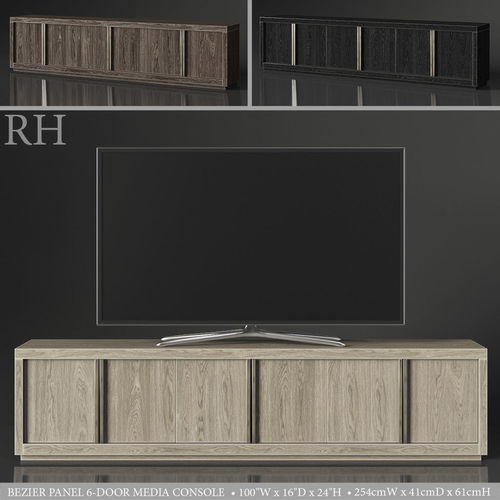 RH BEZIER PANEL 6-DOOR MEDIA CONSOLE 3D model