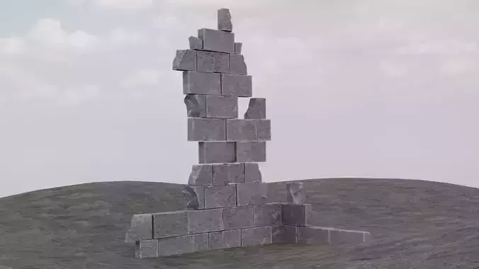 Ruined Wall with Grey Bricks 