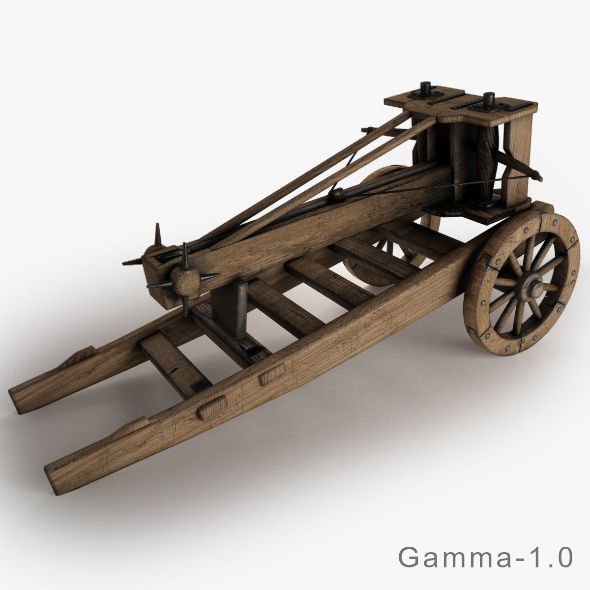 Ballista wooden cannon Low-poly 3D model_7