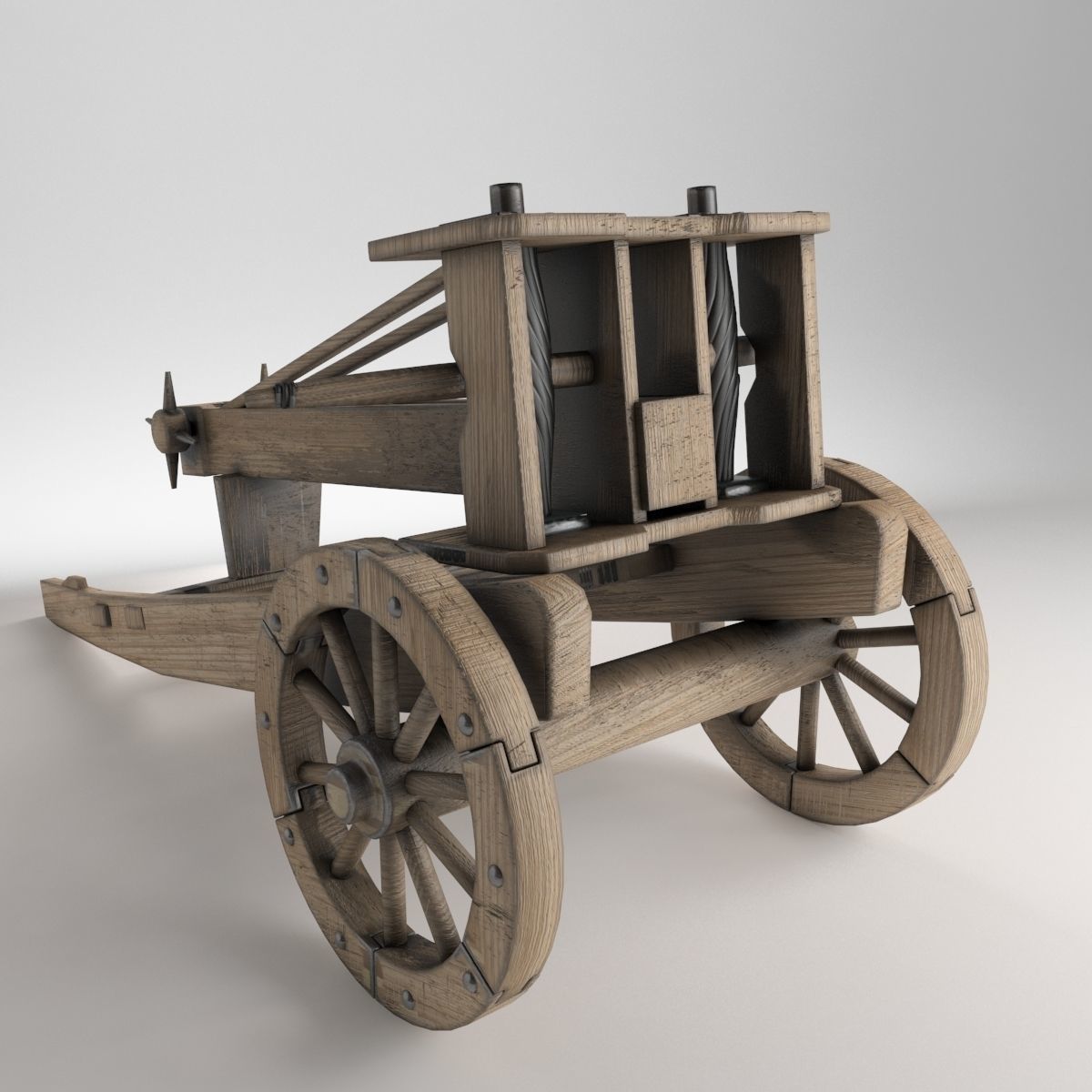 Ballista wooden cannon Low-poly 3D model_5