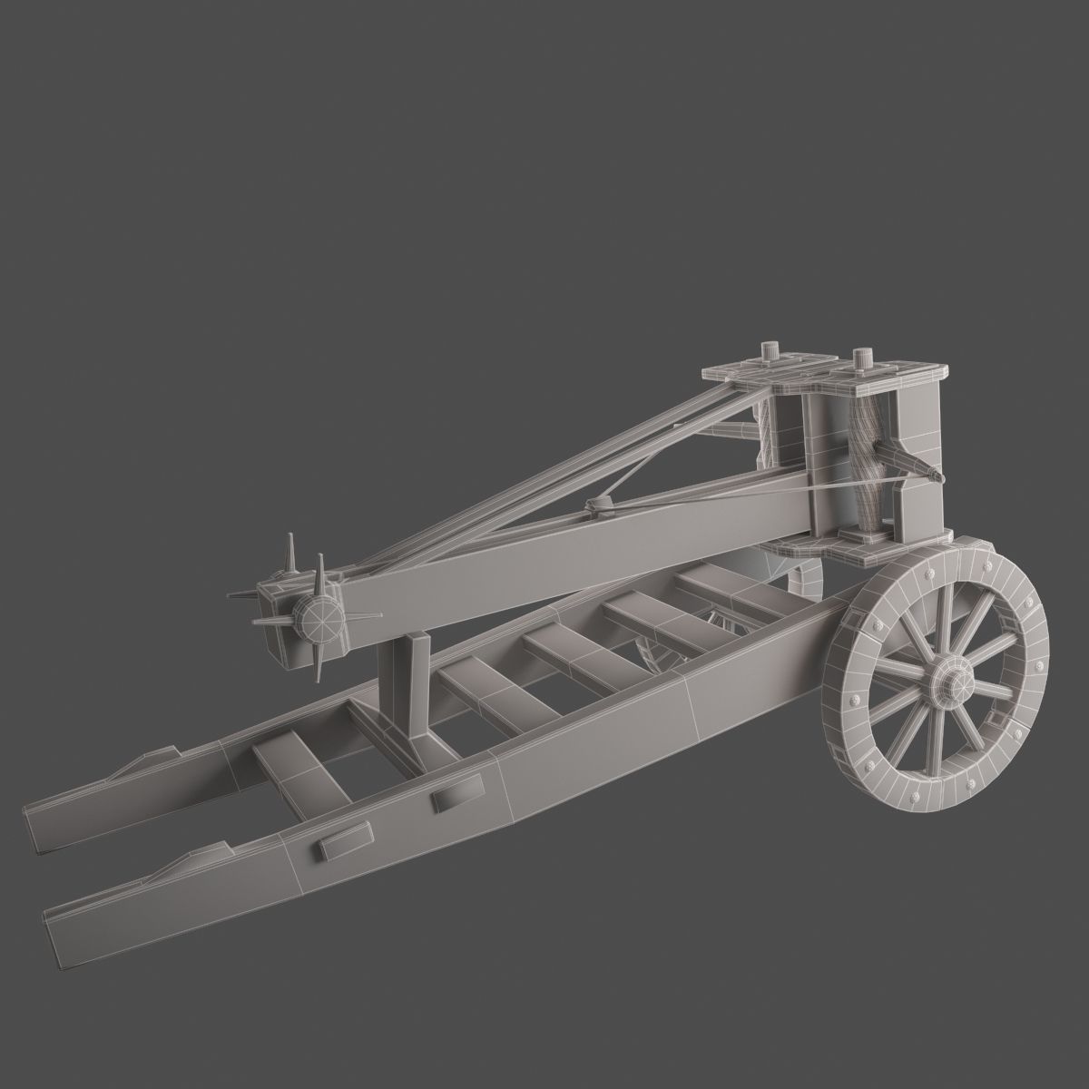 Ballista wooden cannon Low-poly 3D model_8