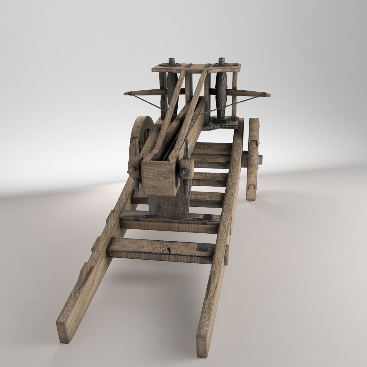 Ballista wooden cannon Low-poly 3D model_4