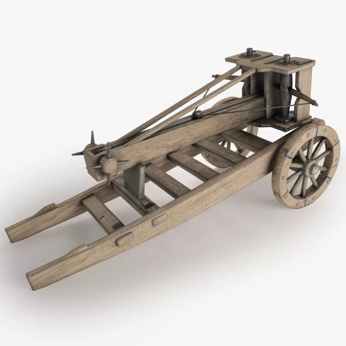 Ballista wooden cannon Low-poly 3D model_0