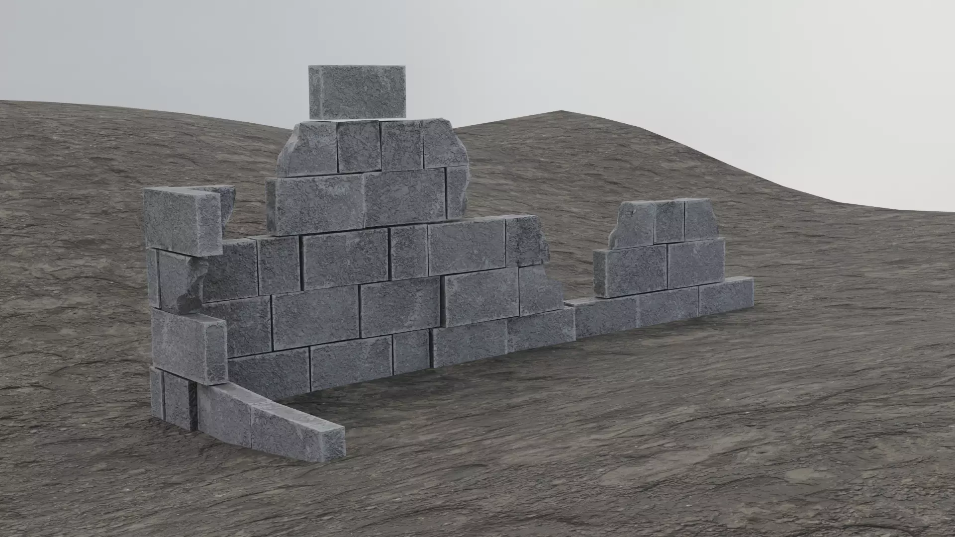 Ruined Wall Low-poly 3D model_1