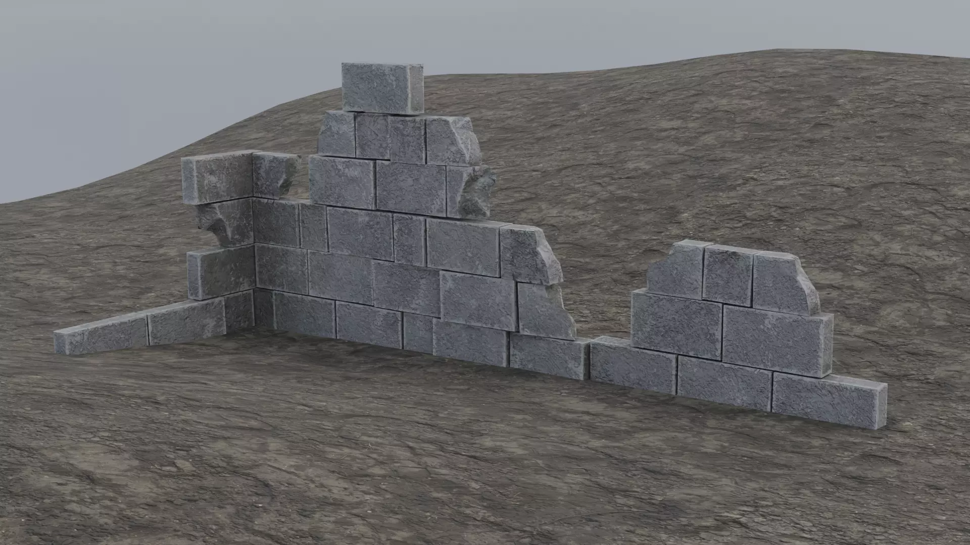 Ruined Wall Low-poly 3D model_0