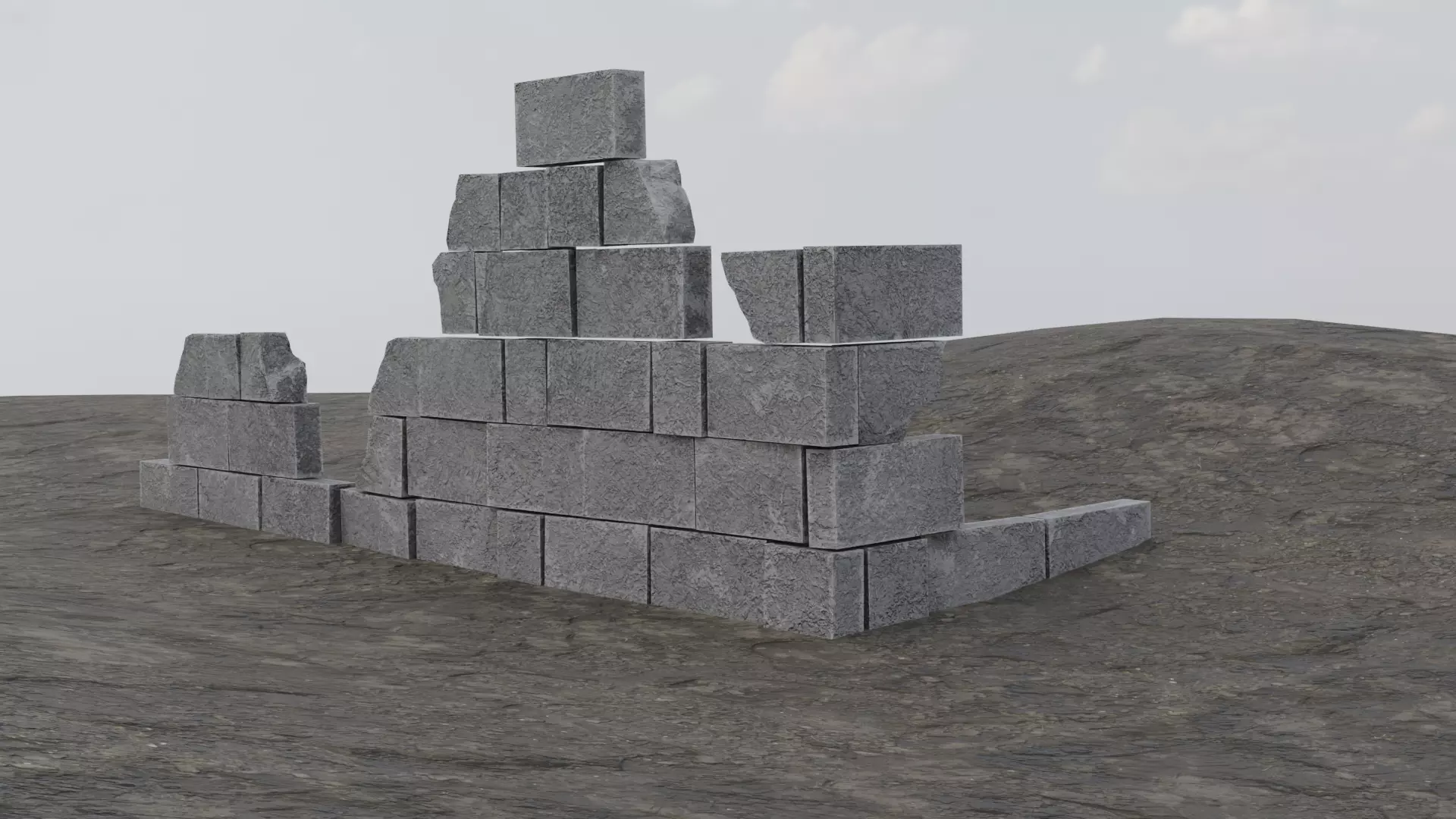 Ruined Wall Low-poly 3D model_2