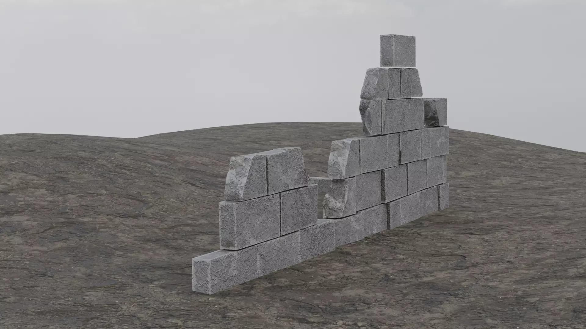 Ruined Wall Low-poly 3D model_3