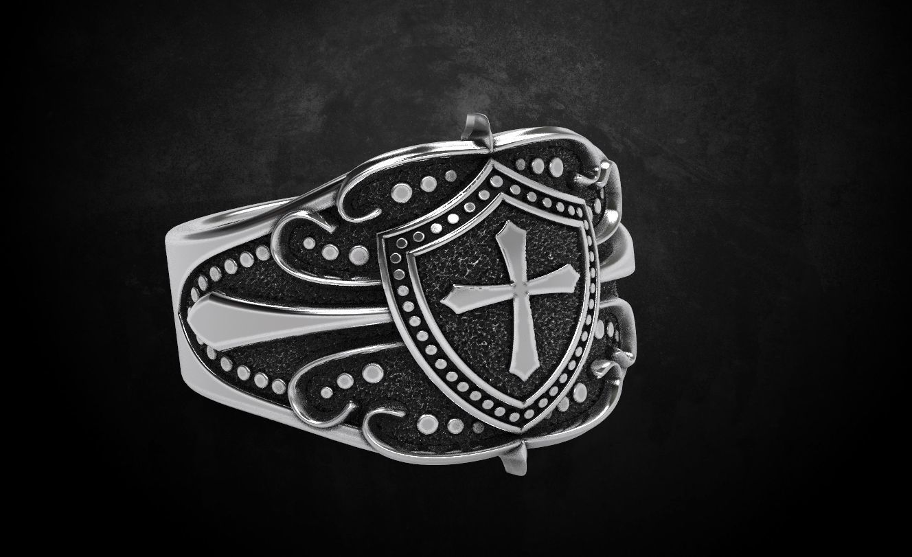 Ring shield with cross and patterns many size 221 3D print model_12