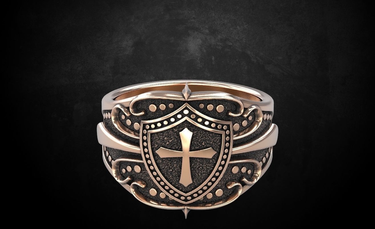 Ring shield with cross and patterns many size 221 3D print model_11