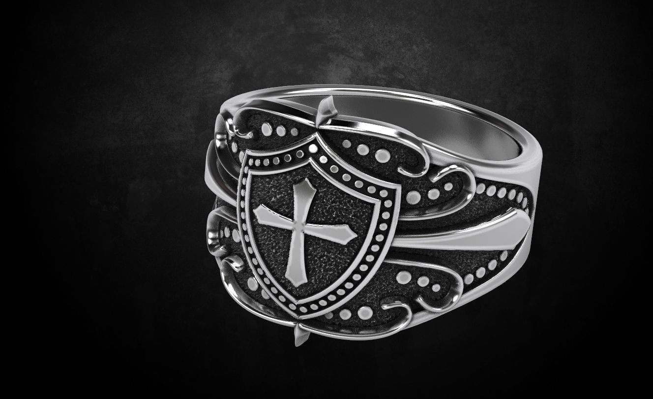 Ring shield with cross and patterns many size 221 3D print model_8