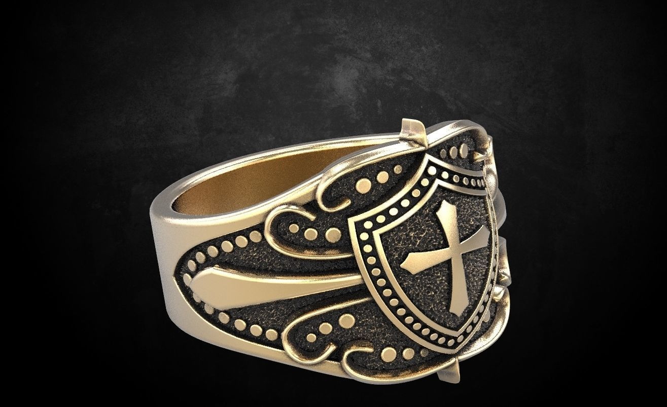 Ring shield with cross and patterns many size 221 3D print model_1