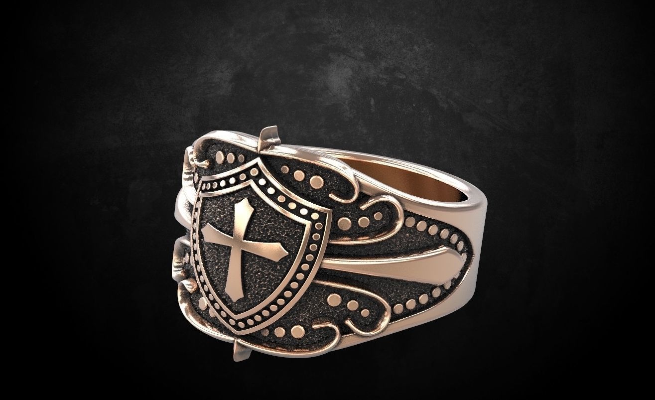 Ring shield with cross and patterns many size 221 3D print model_7