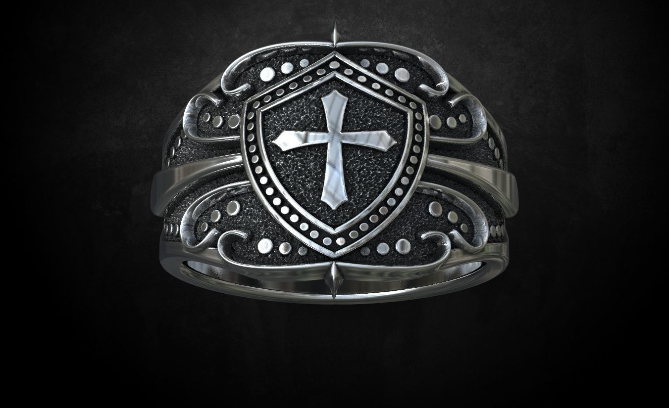 Ring shield with cross and patterns many size 221 3D print model_2