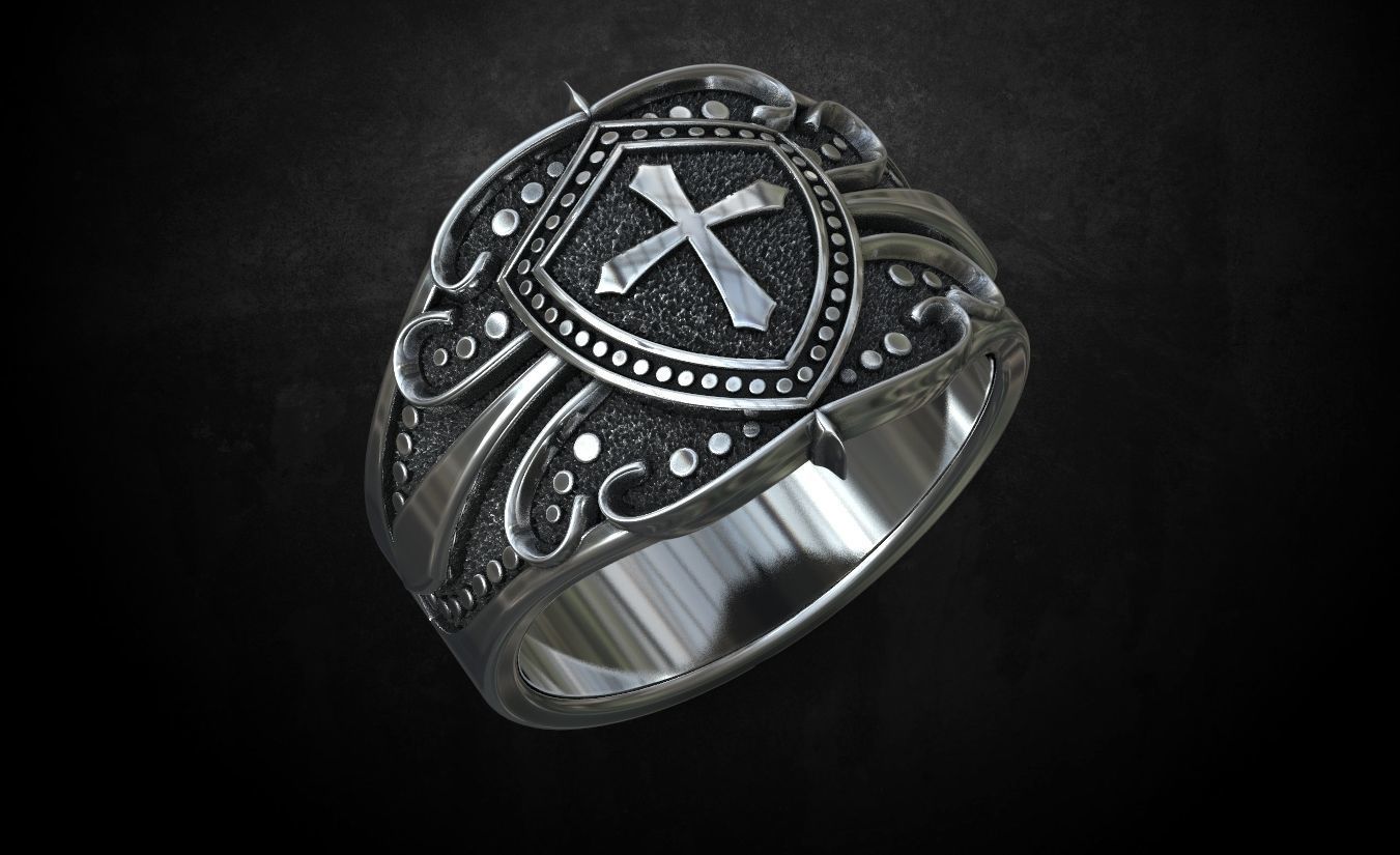 Ring shield with cross and patterns many size 221 3D print model_6