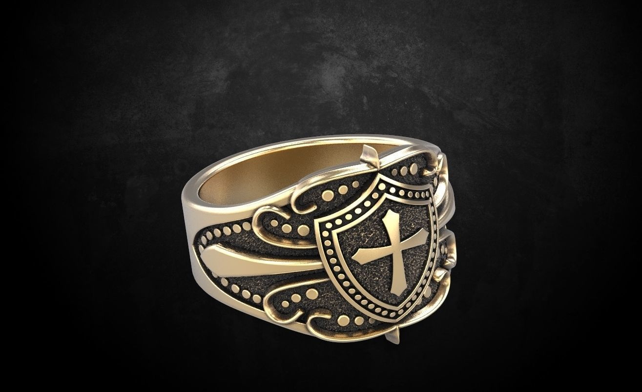 Ring shield with cross and patterns many size 221 3D print model_5